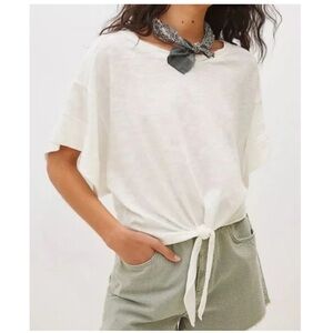 Anthropologie Pilcro Shelley Gauzy Cotton Tie Front Relaxed Fit T-Shirt Large
